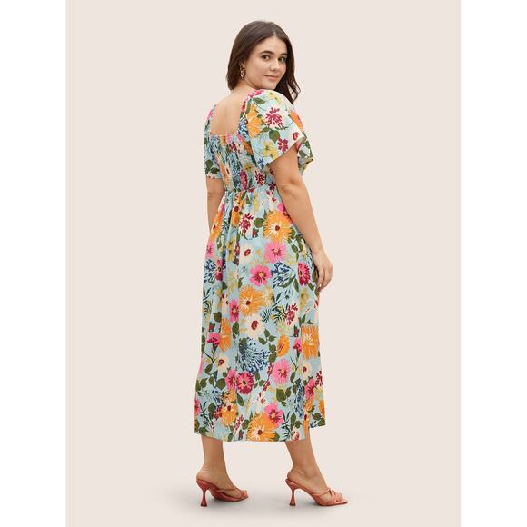 6X 30 Plus Size BloomChic Floral Square Neck Pocket Flowy Midi Dress - Picture 1 of 3